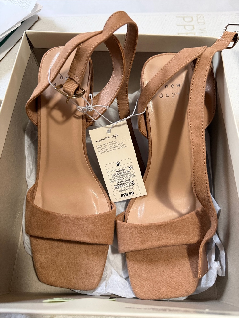 a new day Tan Suede Slingback Block Heel Sandals